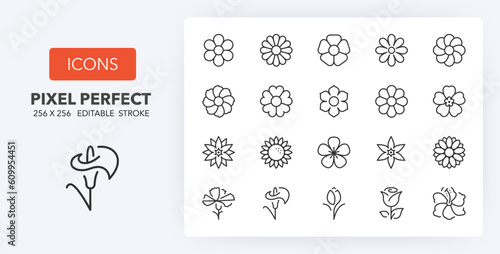 flowers line icons 256 x 256