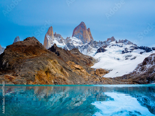 View of Mount Fitz Roy across Laguna de los Tres, Patagonia, Argentina