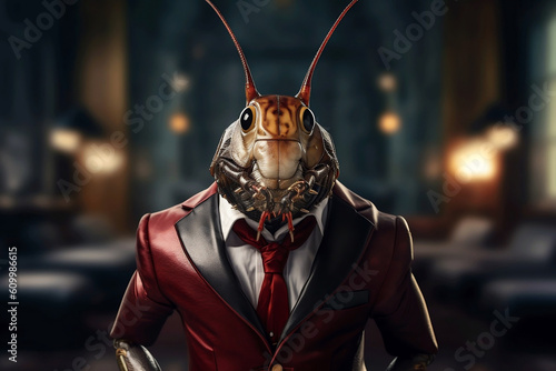 Portrait of a Cockroach dressed in a formal business suit, created with generative AI