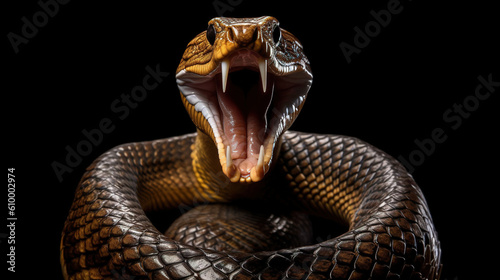  a large snake with its mouth open and its tongue out. generative ai
