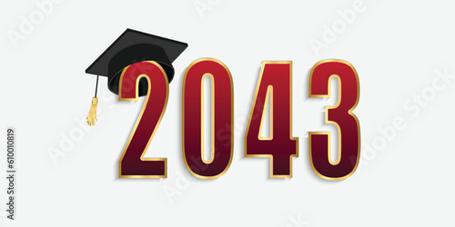 2043 red and gold numbers with graduation hat. vector illustration