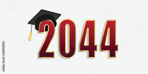 2044 red and gold numbers with graduation hat. vector illustration