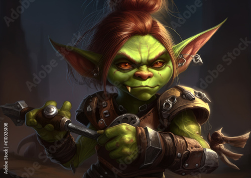 female goblin adventurer . Generative AI