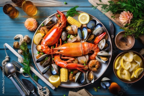 stock photo of Clambake ready to eat in the plate Food Photography AI Generated