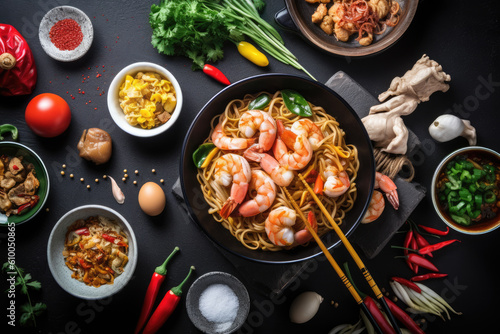 Asian style egg noodles created with Generative AI technology