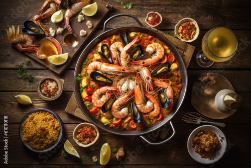 stock photo of Paella ready to eat in the plate Food Photography AI Generated