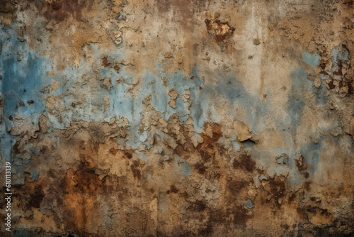 Vintage wallpaper featuring rusted metal textures in shades of brown and blue, generative ai