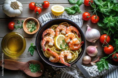 stock photo of Shrimp Scampi ready to eat in the plate Food Photography AI Generated