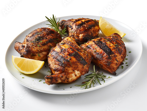 Grilled Chicken on a White Plate Isolated Photo