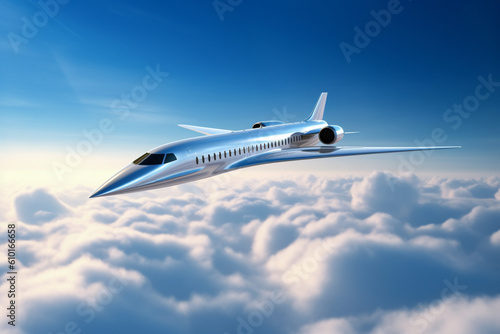 Illustration of a supersonic passenger jet. Generative AI. 