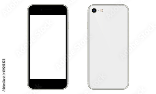 Modern white smartphone in 2 perspectives. 