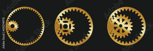 Collection of internal gear. Real involute. Set of gearing, gears, mechanical. Internal gear and pinion. Vector illustration.