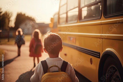 The boy gets off the school bus and goes home. Generative AI