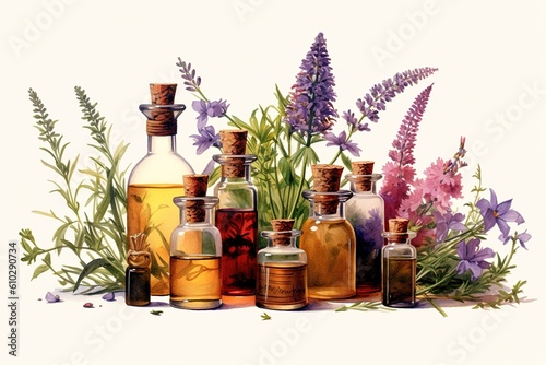 essential oils isolated on white background. Generated by AI.
