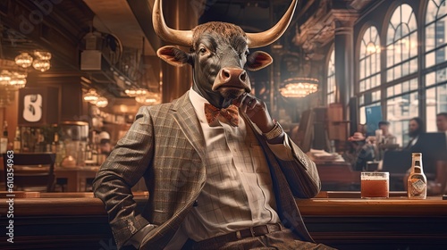 bossy bull handsome businessman pose portrait at pub and restaurant, Generative Ai