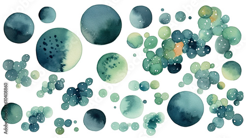 collection of verdigris and indigo abstract watercolor swashes isolated on a transparent background