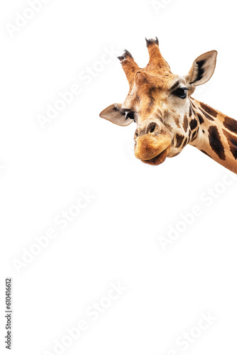 Beautiful giraffe head isolated on white background.