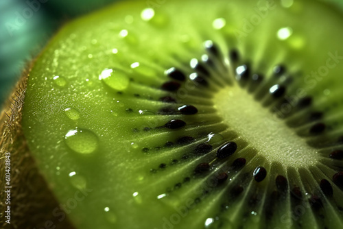 Juicy kiwi delight, close-up of refreshing kiwi fruit slice Generative AI
