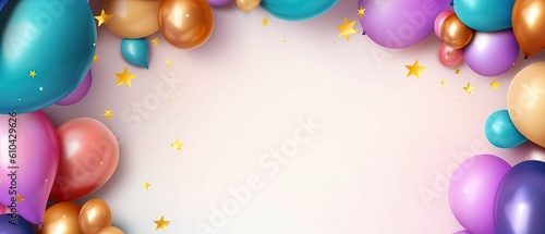 Colorful festive background frame made of colorful balloons and gold stars