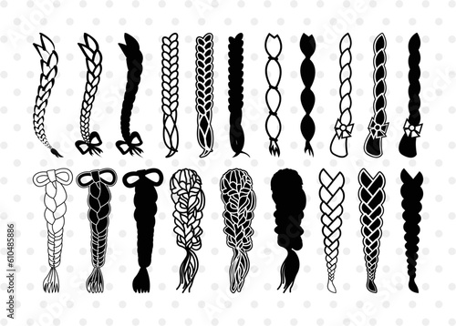 Hair Braided Silhouette, Hair Braided SVG, Braided Svg, Braided Hair Svg, Fashion Svg, Hair Braided Bundle, SB00195