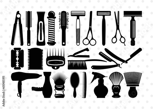 Barber Tool Silhouette, Barber Tool SVG, Razor Svg, Barber Shop Svg, Hairdresser Svg, Barber Tool Bundle, SB00180