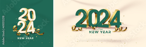 Happy new year 2024 design. With golden realistic 3d numerals vector. premium vector design for 2024 happy new year greeting and celebration.