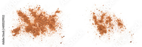 Nutmeg powder isolated on white background. Top view