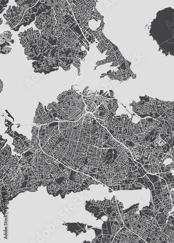 City map Auckland, monochrome detailed plan, vector illustration