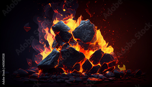 Burning coals from a fire abstract background Ai generated image