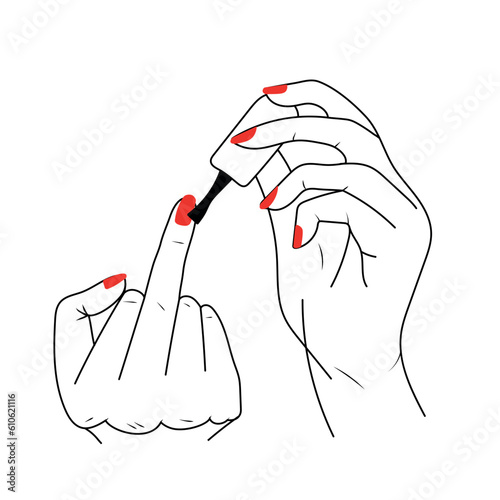Middle finger sign, female middle finger with red nails