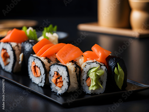 A plate of appetizing sushi rolls