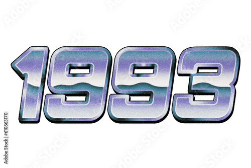 Year 1993 in retro typographic style. Isolated collage element on transparent background