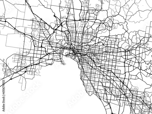Vector road map of the city of Melbourne in the Australia on a white background.