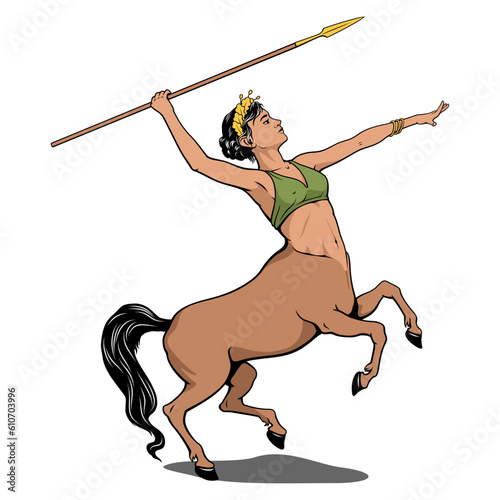 Centaur woman with spear. Vector clipart isolated on white.