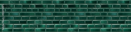 Dark green brick subway tiles ceramic wall texture wide tile background banner panorama, seamless pattern Generative AI