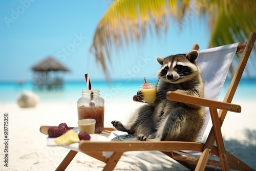 raccoon resting on the seaconcept vacation sea generative ai