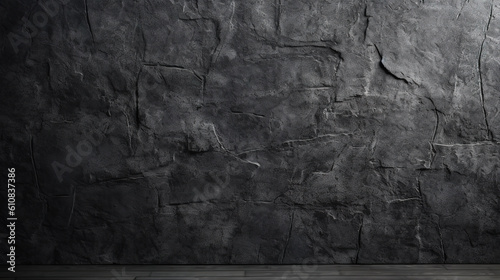Dark black grunge textured concrete stone wall. Blank for design, copy space, generative ai