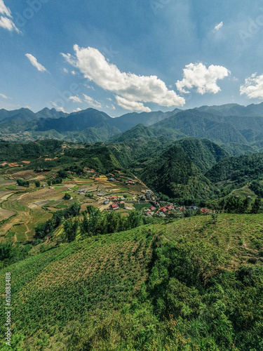 View on Sa Pa mountains and rice field terrace, Vietnam.