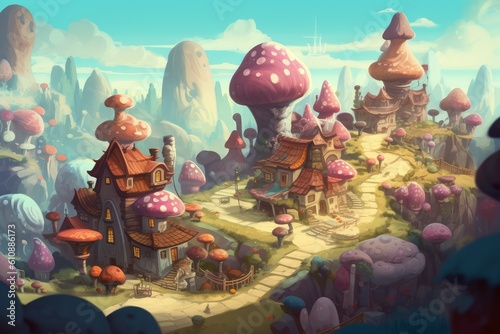 Fantasy candy mushroom town. Generate Ai