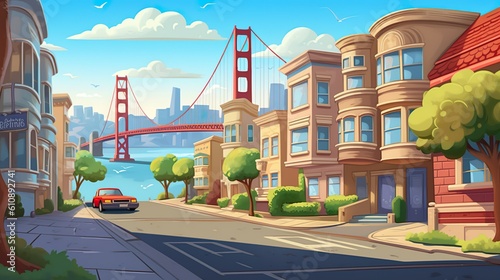 Background San Francisco. An artistic illustration capturing the essence of San Francisco, featuring an abstract background and beautifully designed banners. Generative AI.