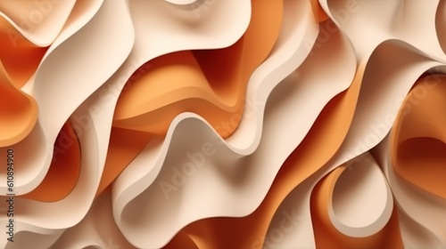 Abstract background with smooth cream or plasticine waves in close up view. Curling and flowing soft shapes in light colors modern wallpaper. Horizontal illustration for banner design. Generative AI.