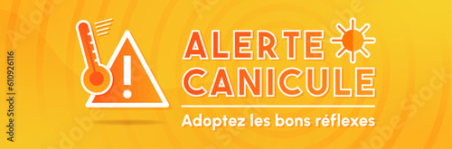 Alerte canicule - Bannière autour de la vigilance aux fortes chaleurs - Adoptez les bons gestes - Titre et illustrations vectorielles éditables - Été - Prévention - Alerte