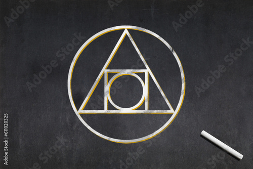 Philosopher’s stone symbol drawn on a blackboard