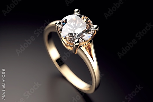 luxurious gold ring with amber isolated on black background. Ai generative