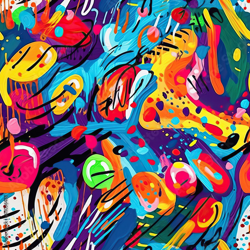 Funky doodles seamless repeat pattern - colorful abstract art