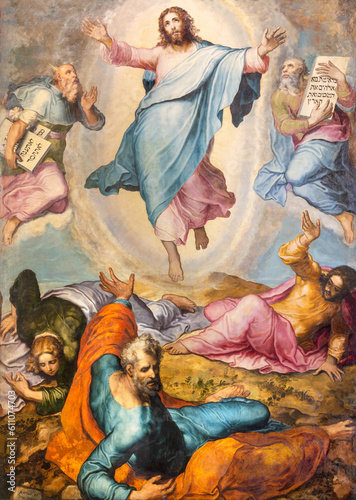 NAPLES, ITALY - APRIL 19, 2023: The painting of Transfiguration in the church Basilica del Gesu Vecchio by Marco Pino (1525 - 1587).