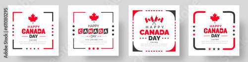 Happy Canada day social media post banner, sticker design template set celebrated in 1 july. canada independence day banner or background bundle.