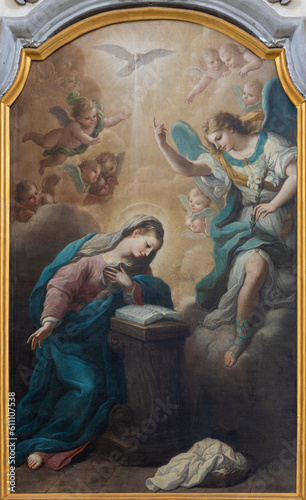 NAPLES, ITALY - APRIL 24, 2023: The painting of Annunciation in the church Chiesa di San Giuseppe a Chiaia by Antonio Sarnelli (1712 - 1800).