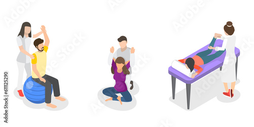3D Isometric Flat Conceptual Illustration of Physiotherapist