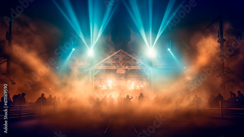 Country western stage concert background with smoke and lasers. Generative AI